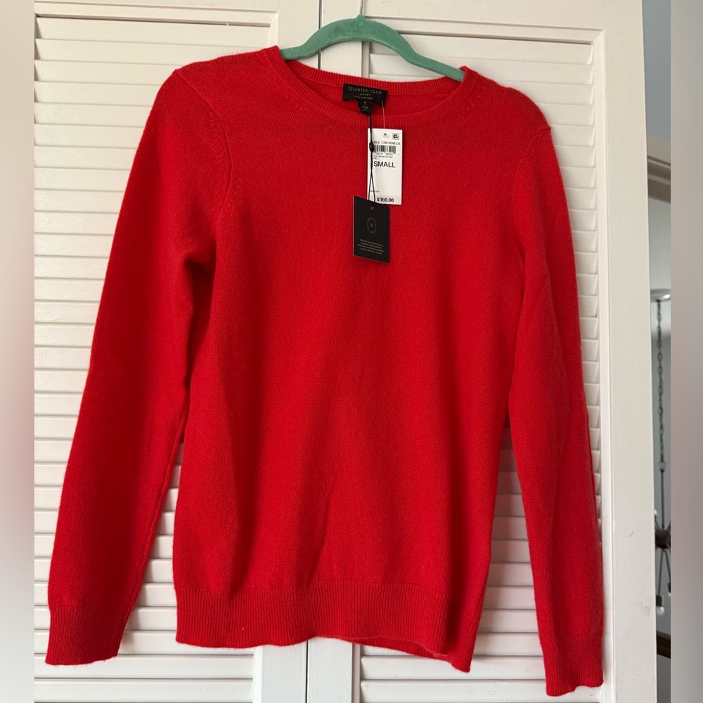 Vibrant Red Cashmere Crew Neck Sweater